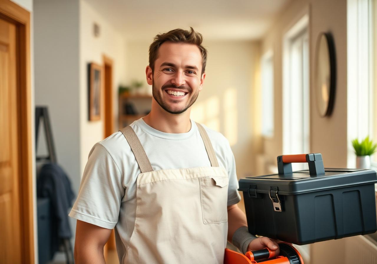 HOMEi-entreprenör med verktygslåda i ett svenskt hem